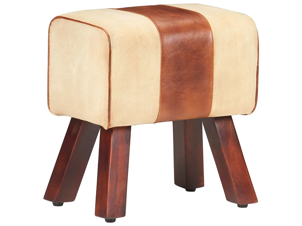 Banc saut de cheval 38 cm marron cuir véritable et manguier