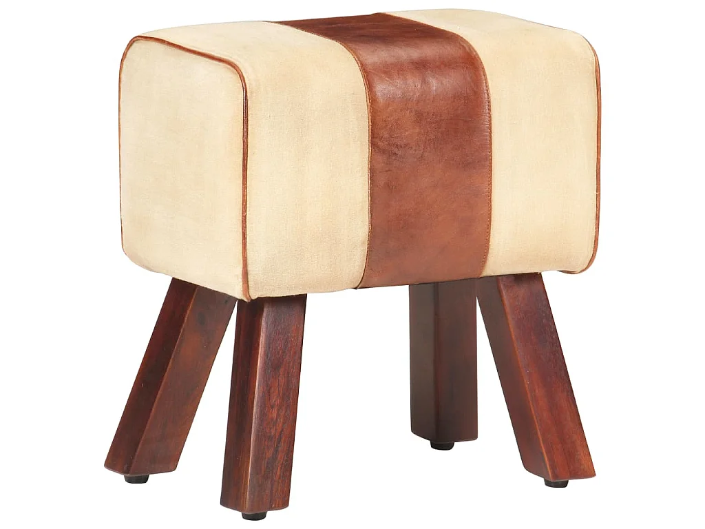 Banc saut de cheval 38 cm marron cuir véritable et manguier