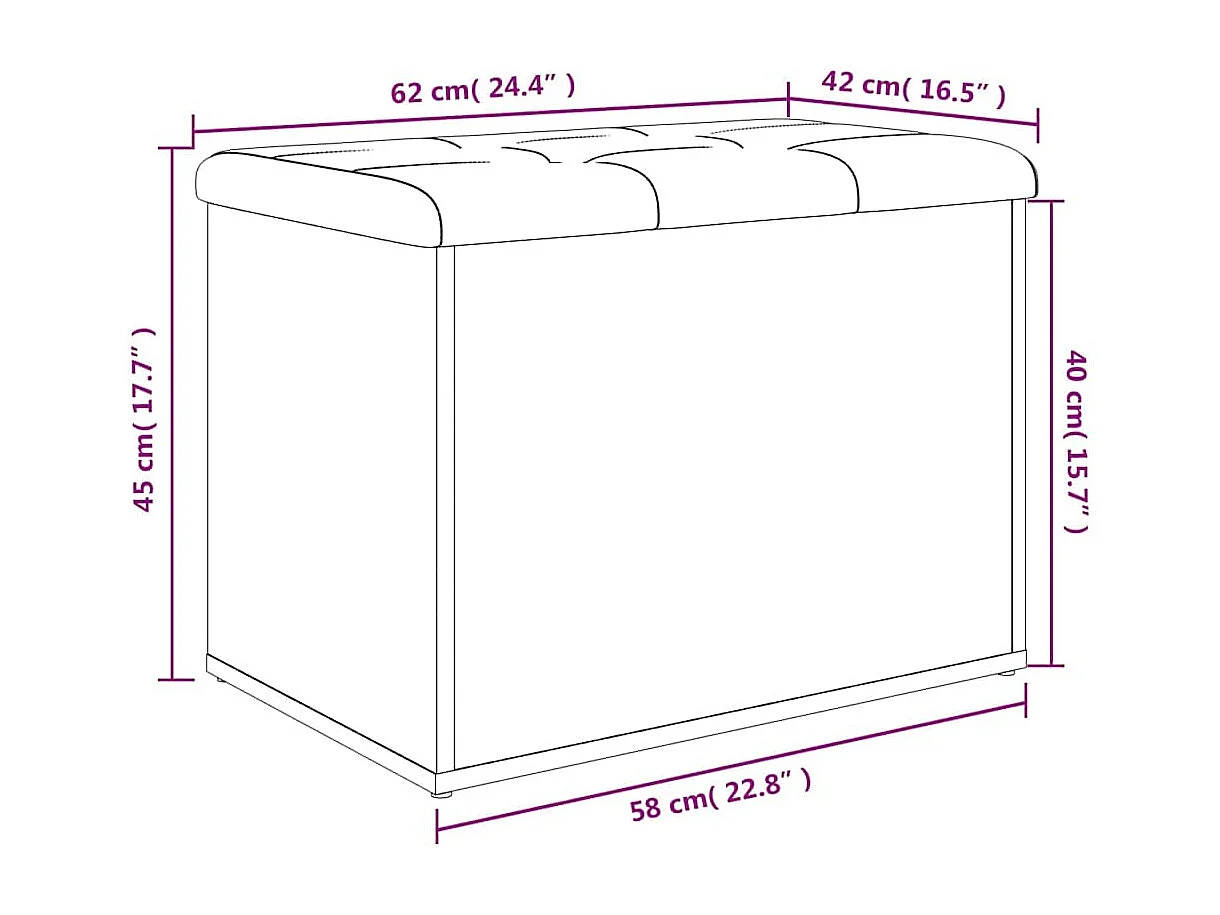 Banc de rangement Chêne Sonoma 62x42x45 cm Bois d'ingénierie