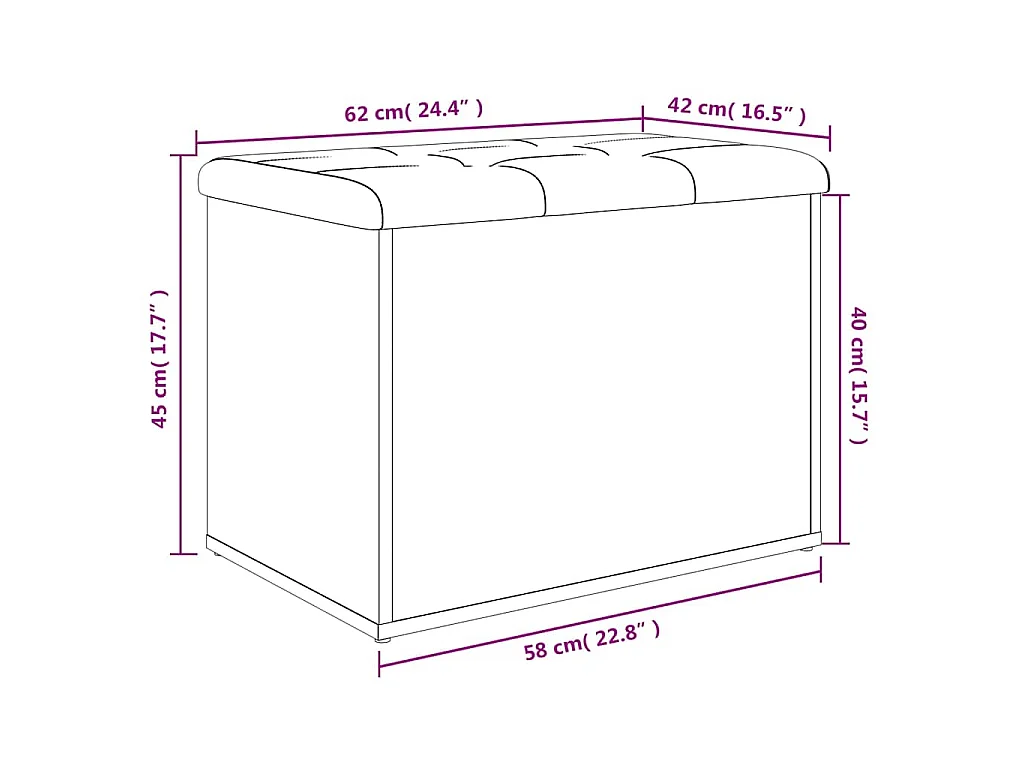 Banc de rangement Chêne Sonoma 62x42x45 cm Bois d'ingénierie