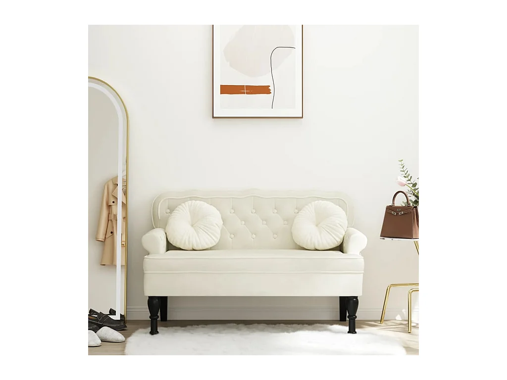 Banc avec dossier crème 119,5x64,5x75 cm velours