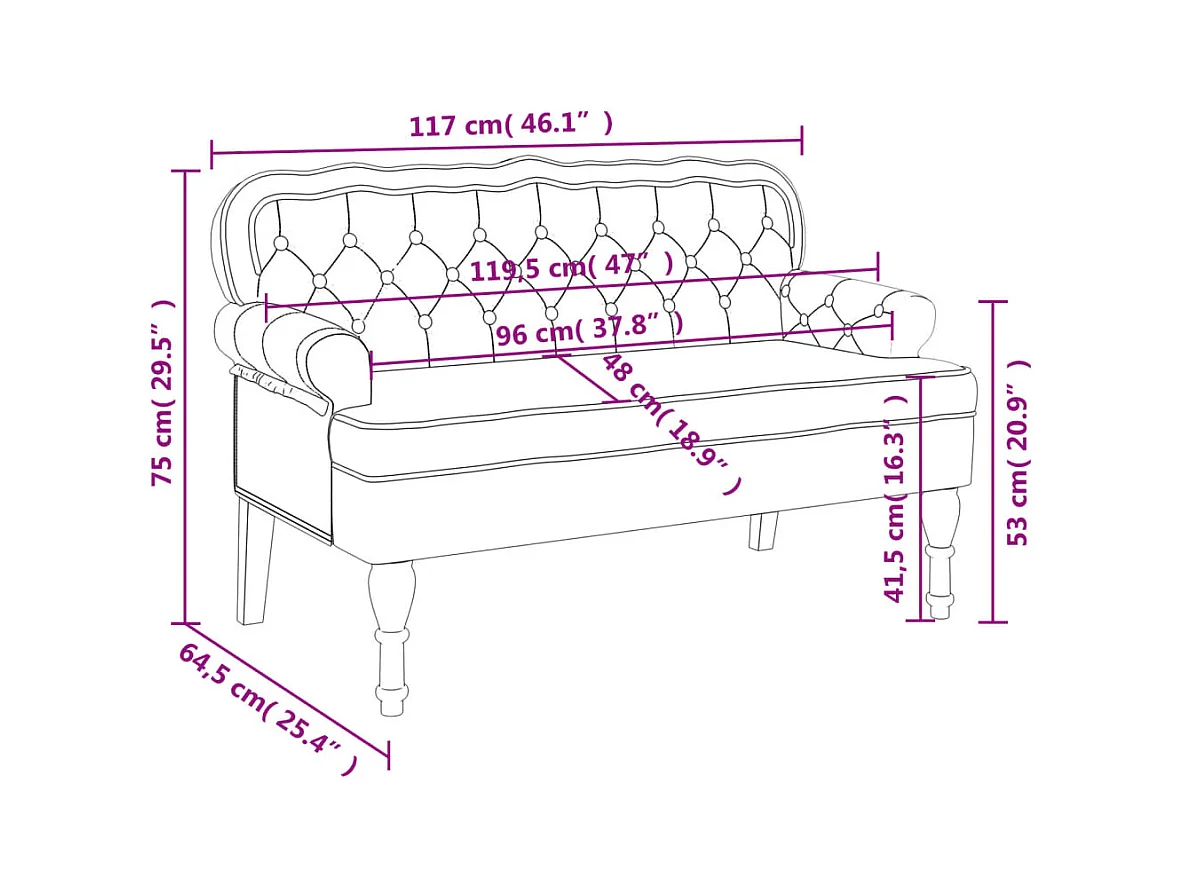 Banc avec dossier crème 119,5x64,5x75 cm velours