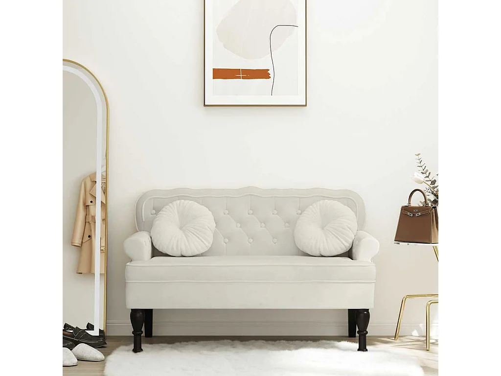 Banc avec dossier crème 119,5x64,5x75 cm velours
