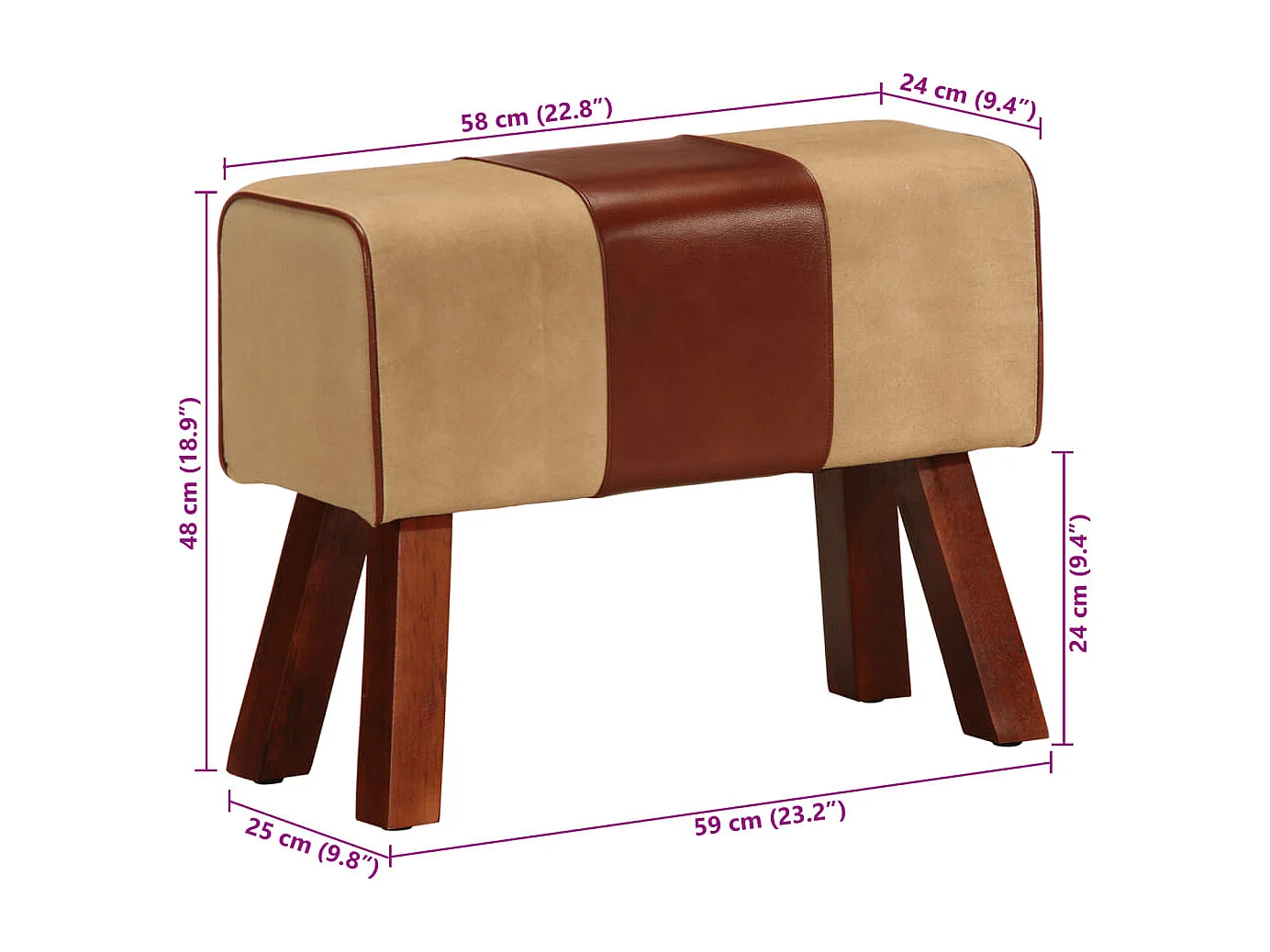 Boque de ginásio 58 cm couro genuíno castanho/mangueira maciça