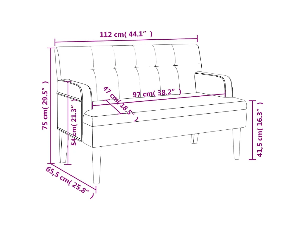 Banc avec dossier cappuccino 112x65,5x75 cm similicuir