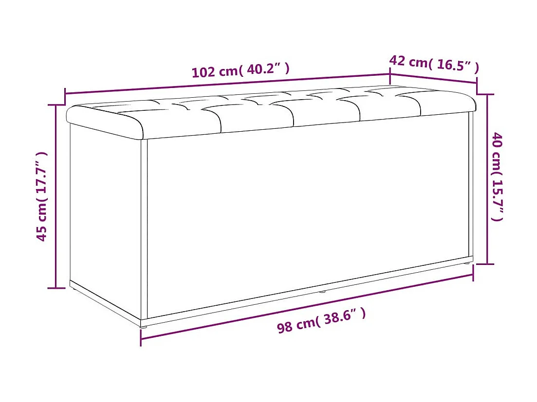Banc de rangement sonoma gris 102x42x45 cm bois d'ingénierie