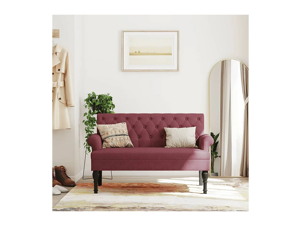 Bankje met rugleuning 120x62x75,5 cm stof wijnrood