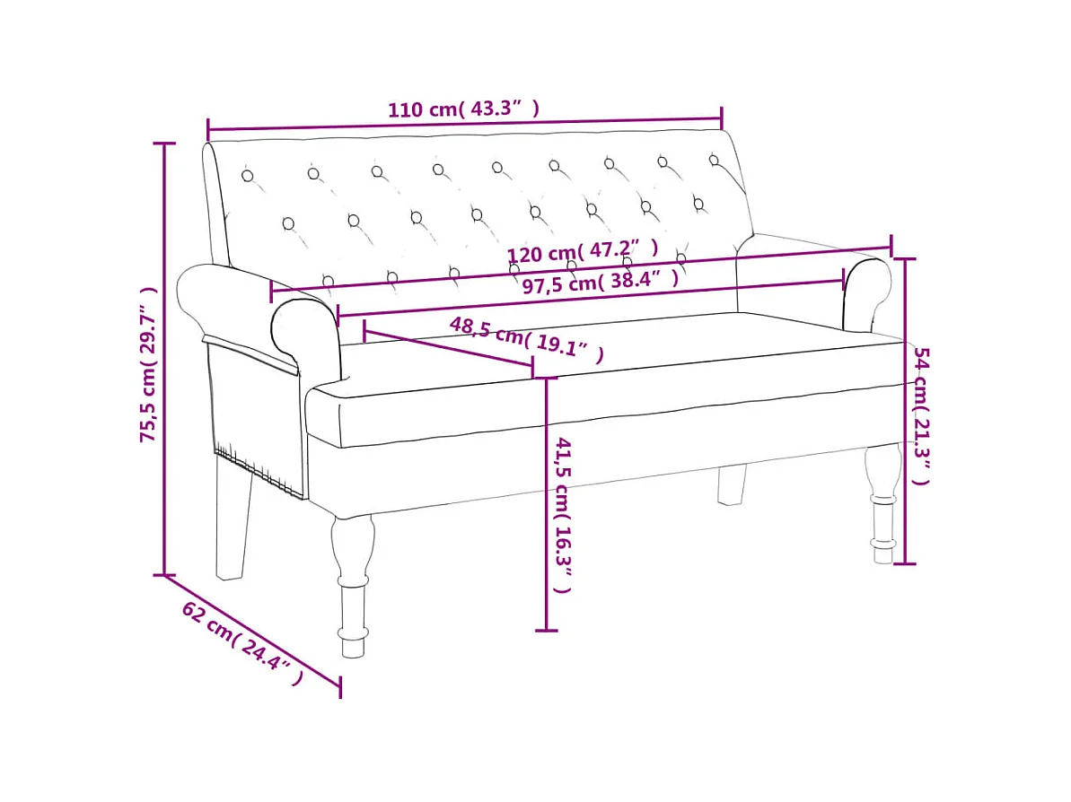 Bankje met rugleuning 120x62x75,5 cm stof wijnrood