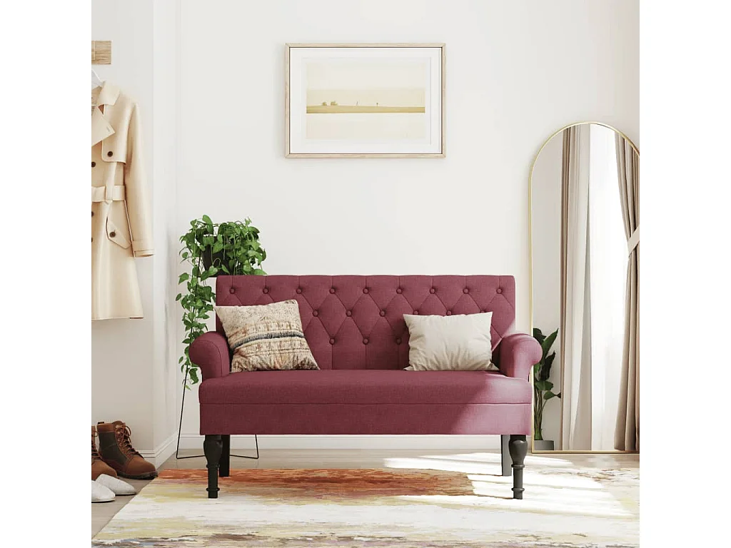 Sitzbank mit Rückenlehne Weinrot 120x62x75,5 cm Stoff