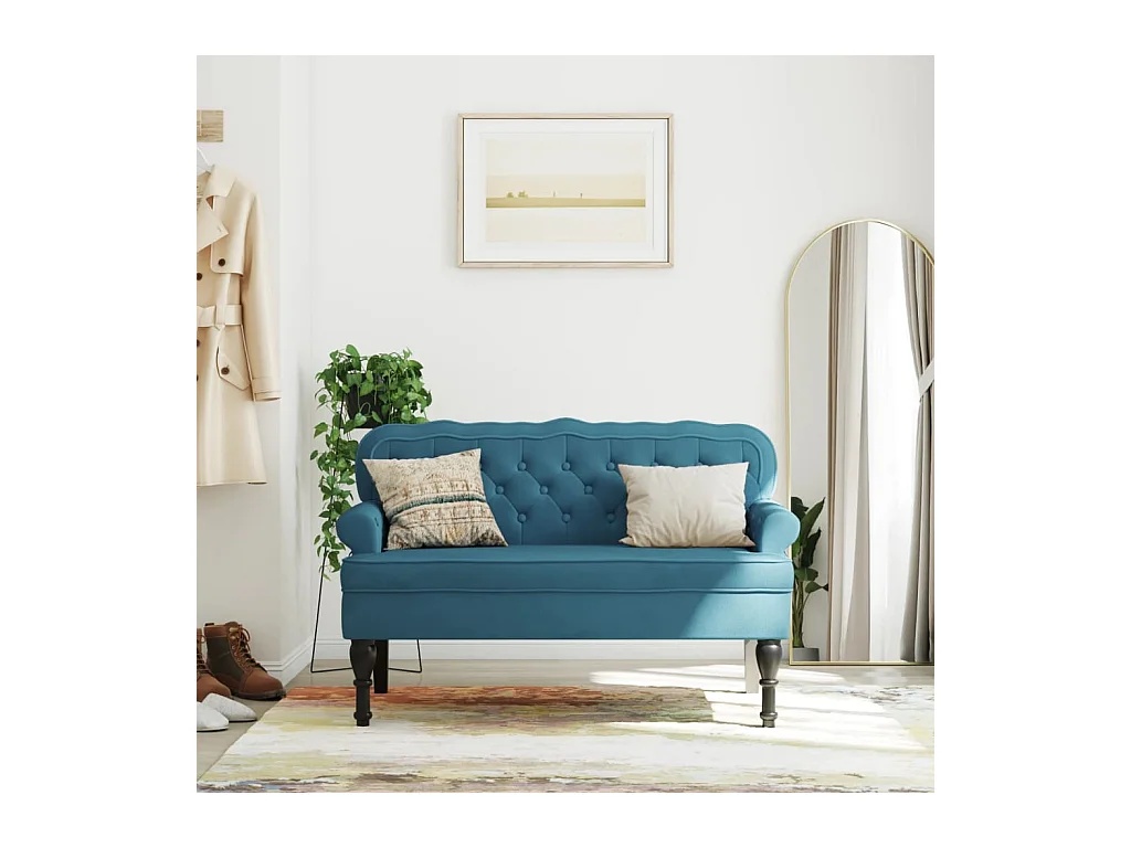 Banc avec dossier bleu 119,5x64,5x75 cm velours