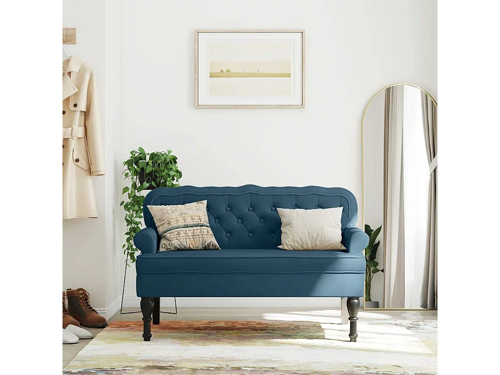 Banc avec dossier bleu 119,5x64,5x75 cm velours