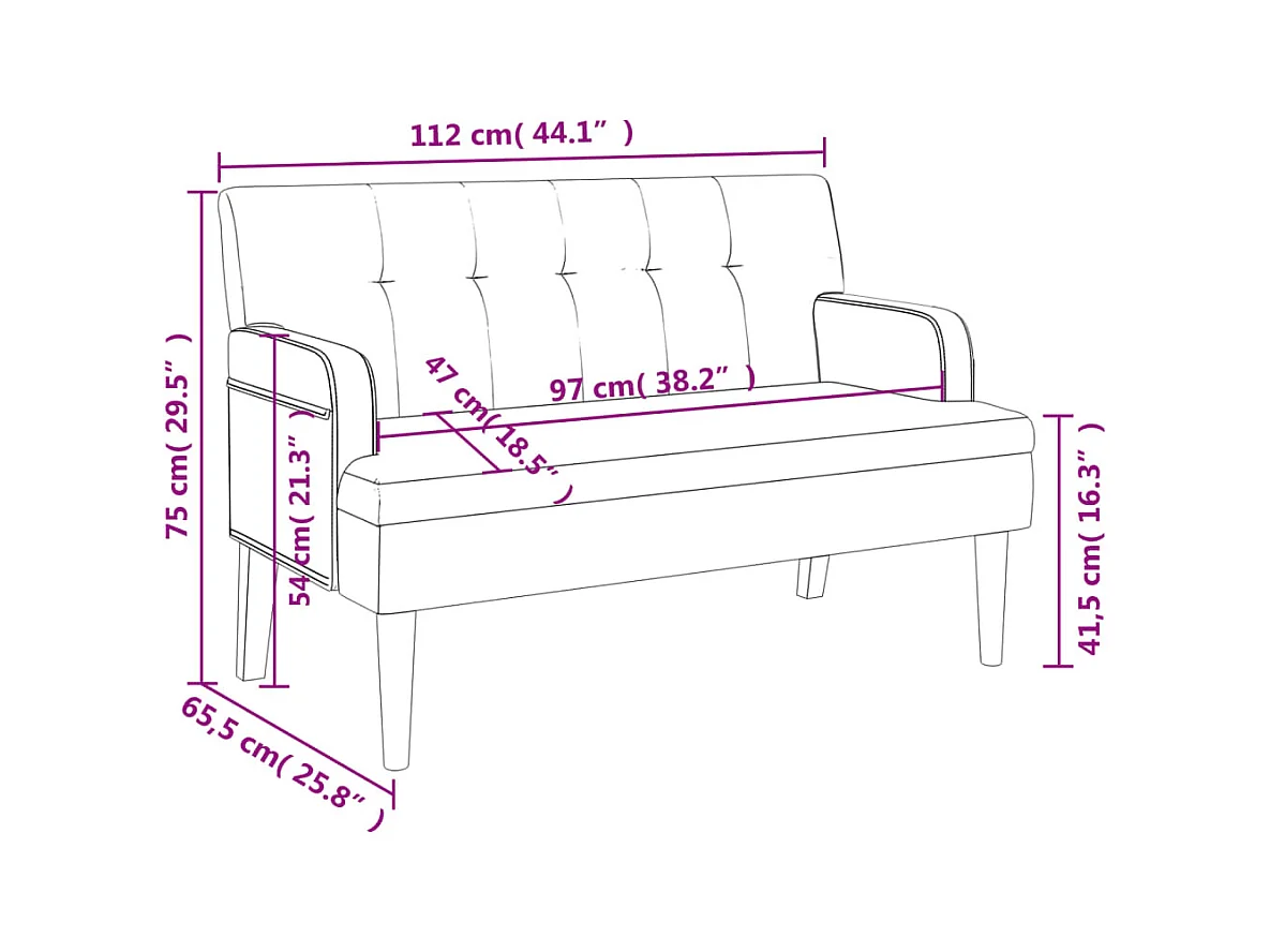 Sitzbank mit Rückenlehne Grau 112x65,5x75 cm Kunstleder