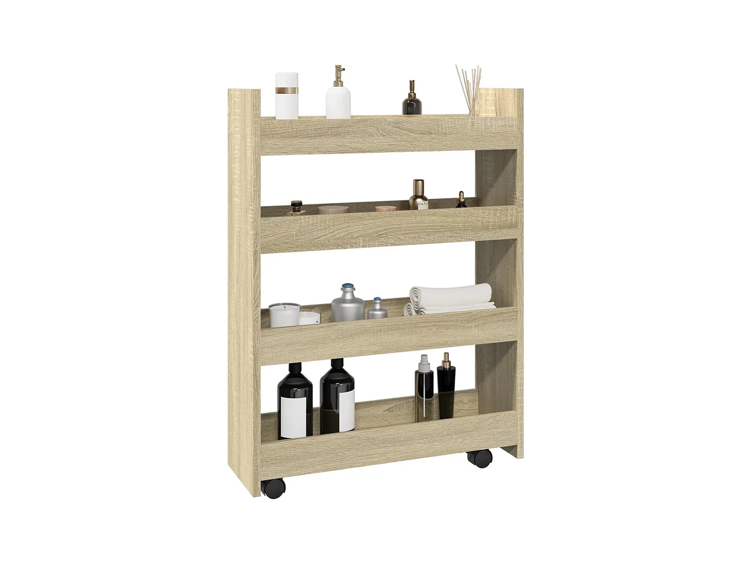 Chariot de rangement étroit 4 niveaux chêne sonoma