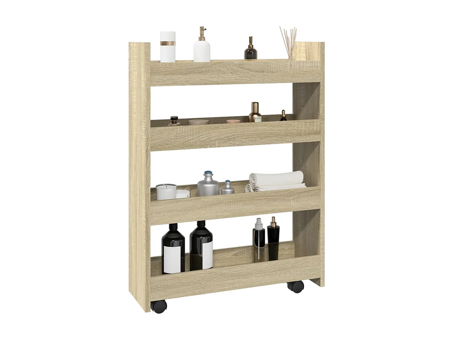 Chariot de rangement étroit 4 niveaux chêne sonoma