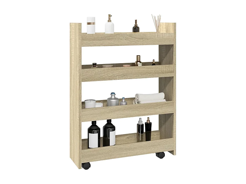 Chariot de rangement étroit 4 niveaux chêne sonoma