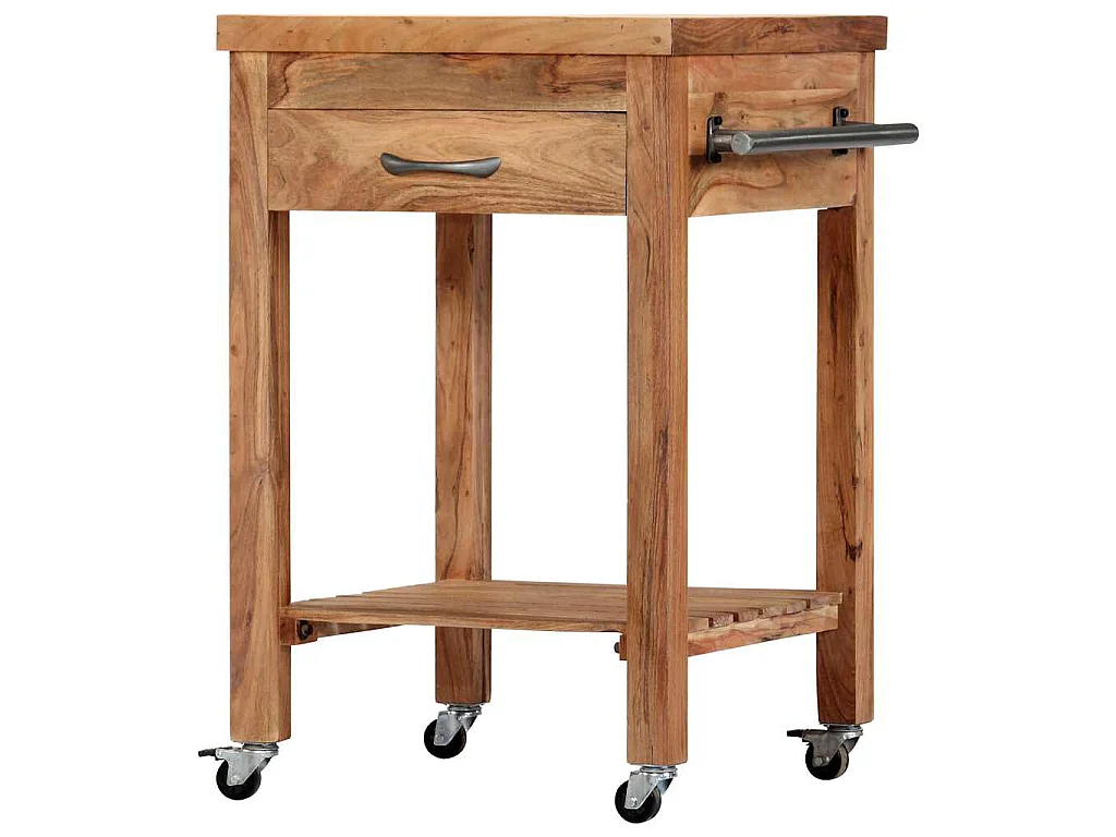 Carrito de cocina de madera maciza de acacia 58x58x89 cm
