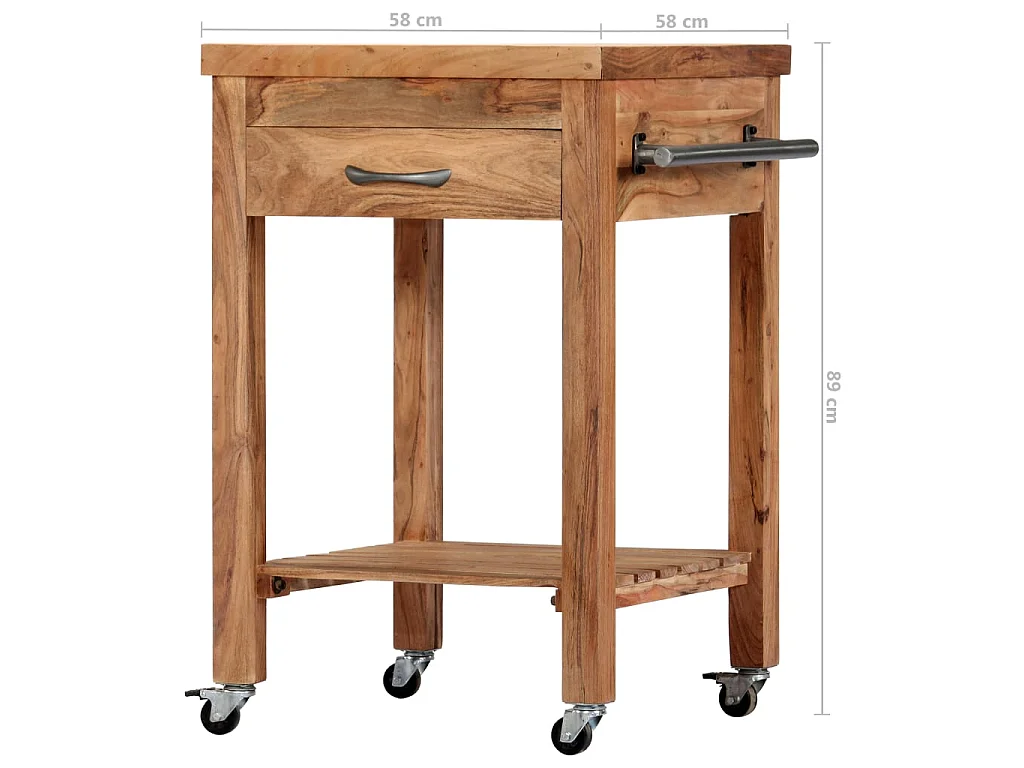Carrito de cocina de madera maciza de acacia 58x58x89 cm