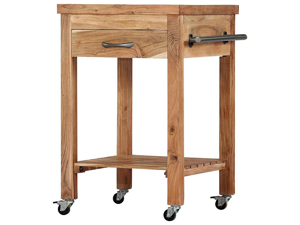 Carrito de cocina de madera maciza de acacia 58x58x89 cm
