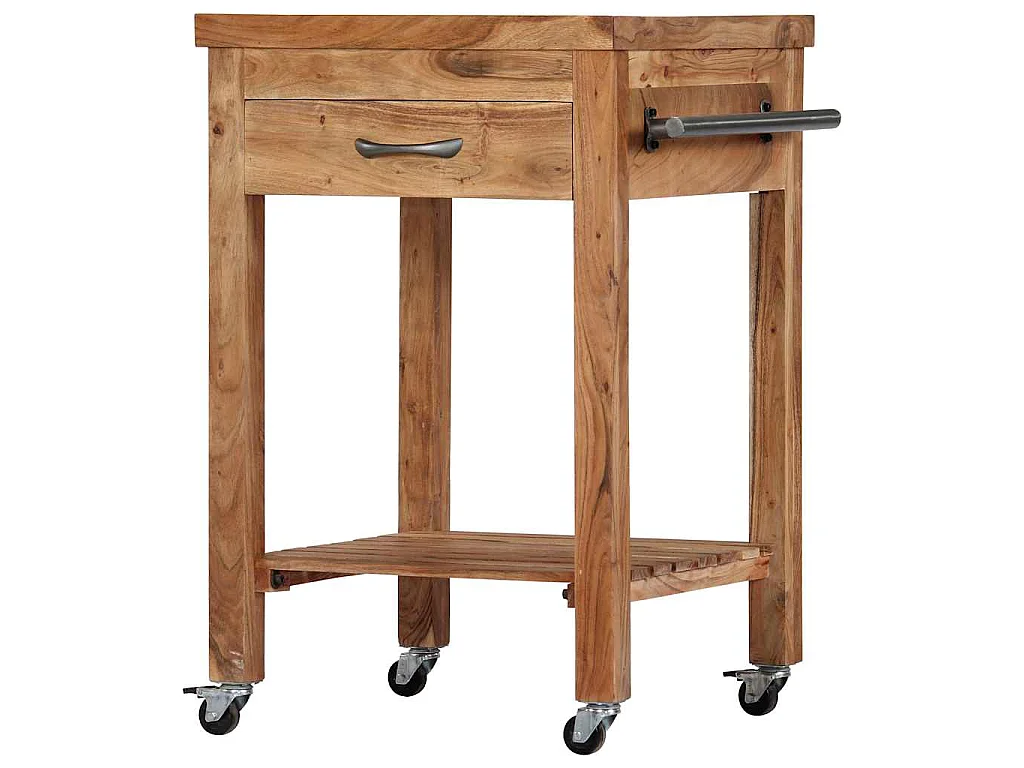 Carrito de cocina de madera maciza de acacia 58x58x89 cm