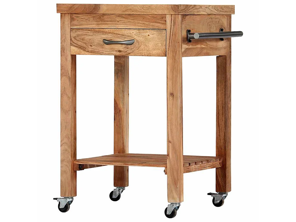 Carrito de cocina de madera maciza de acacia 58x58x89 cm