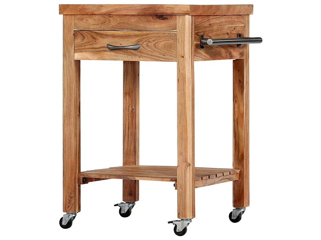 Carrito de cocina de madera maciza de acacia 58x58x89 cm