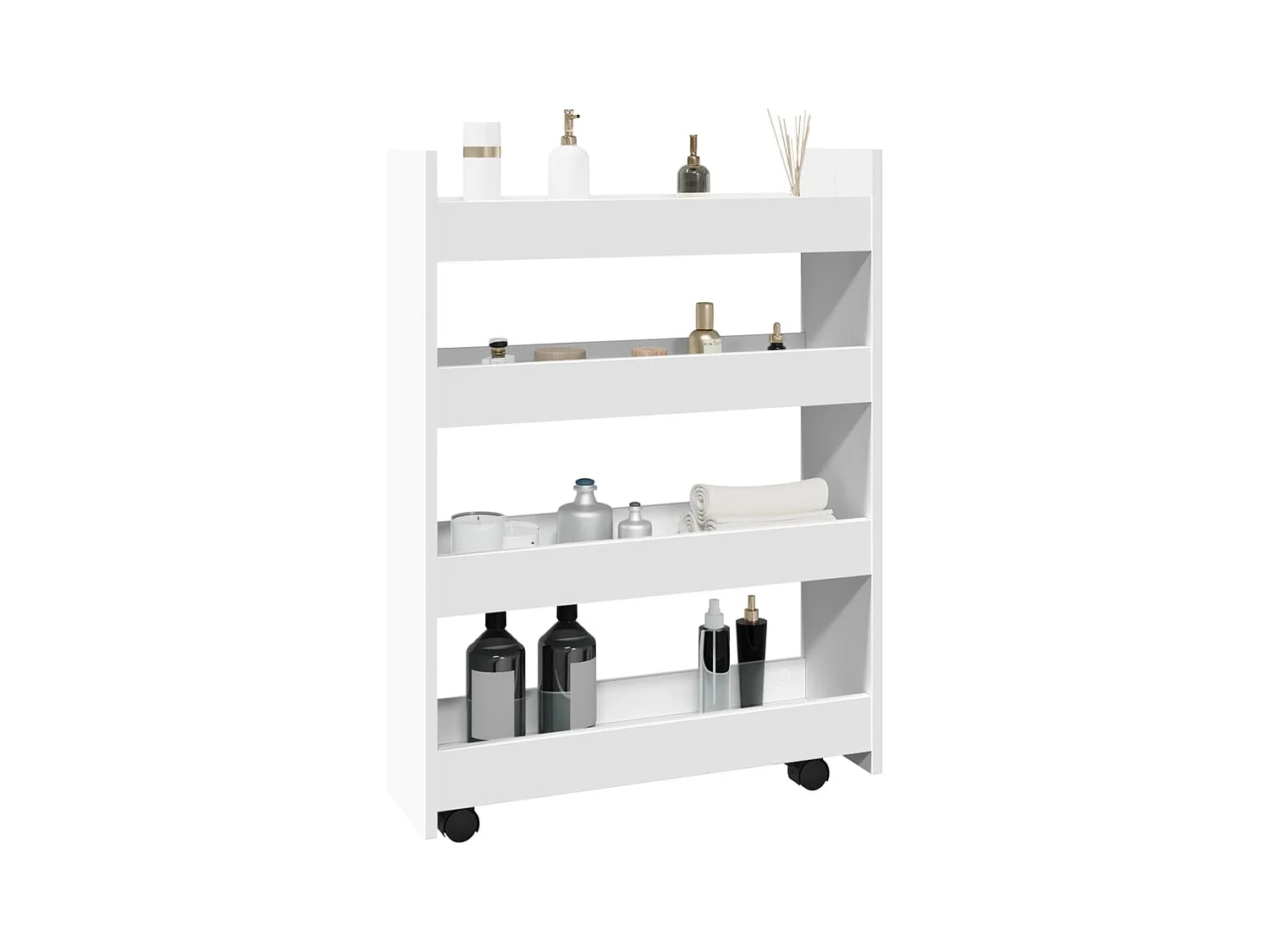 Chariot de rangement étroit 4 niveaux blanc bois d'ingénierie