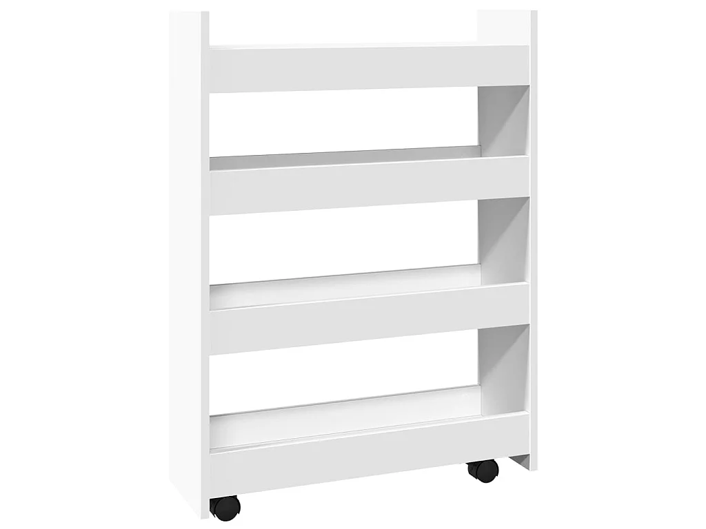 Chariot de rangement étroit à 4 niveaux en bois d'ingénierie blanc
