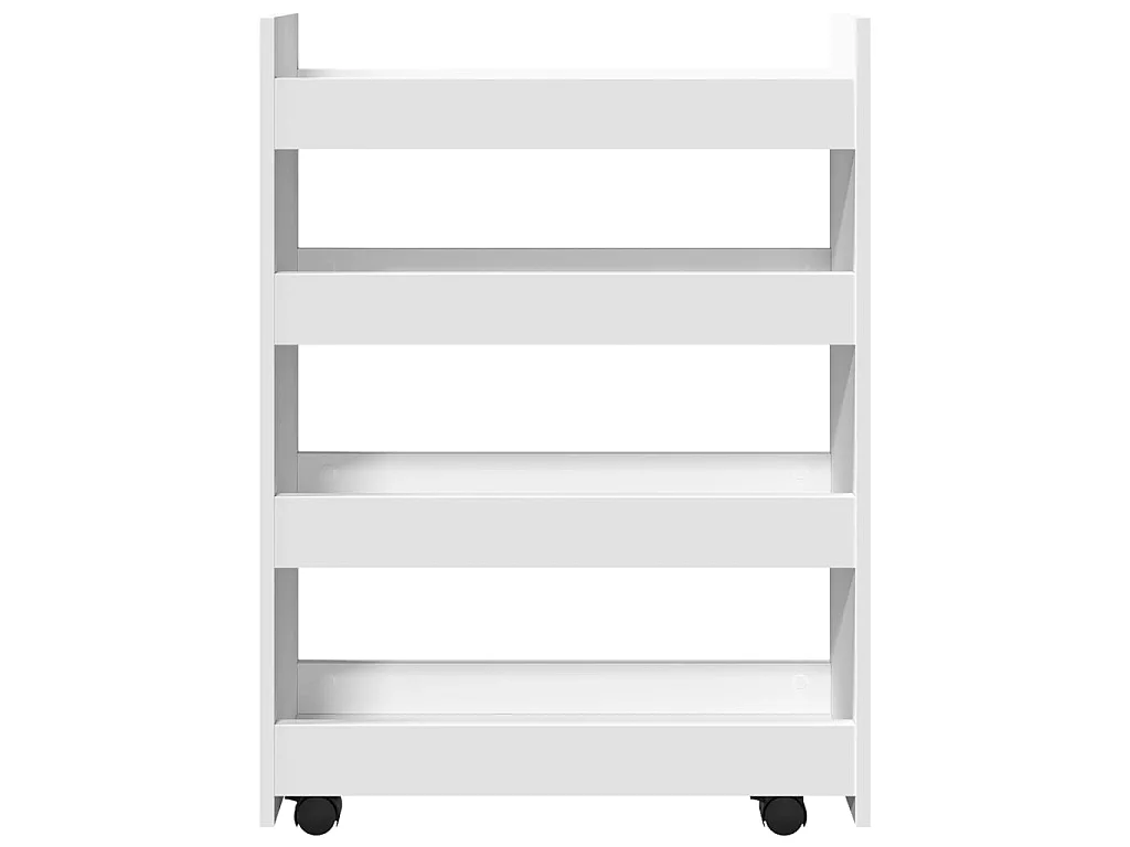 Chariot de rangement étroit à 4 niveaux en bois d'ingénierie blanc