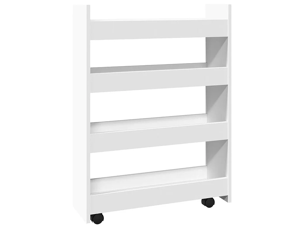 Chariot de rangement étroit à 4 niveaux en bois d'ingénierie blanc