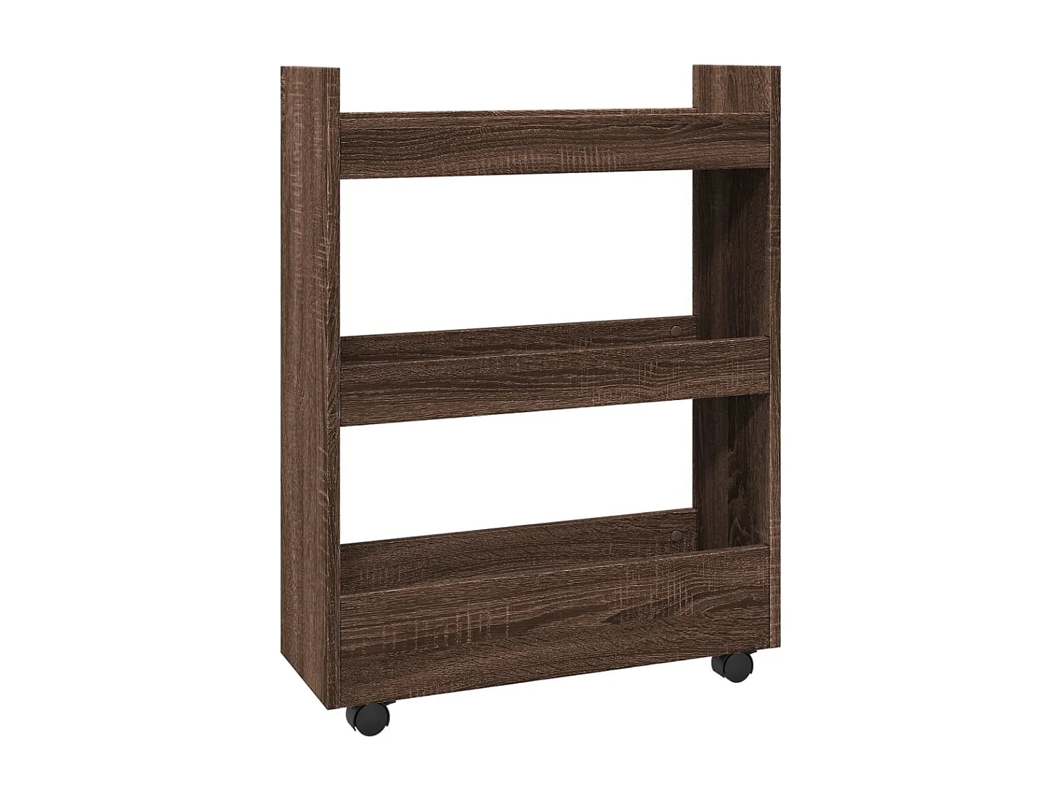 Carro de almacenaje estrecho 3 niveles madera marrón roble