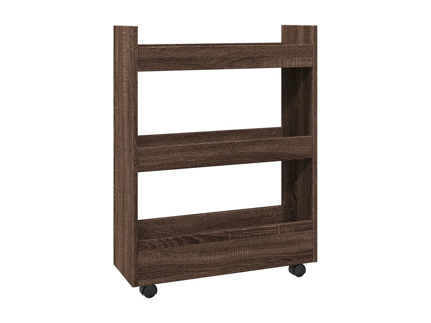 Chariot de rangement étroit 3 niveaux chêne marron