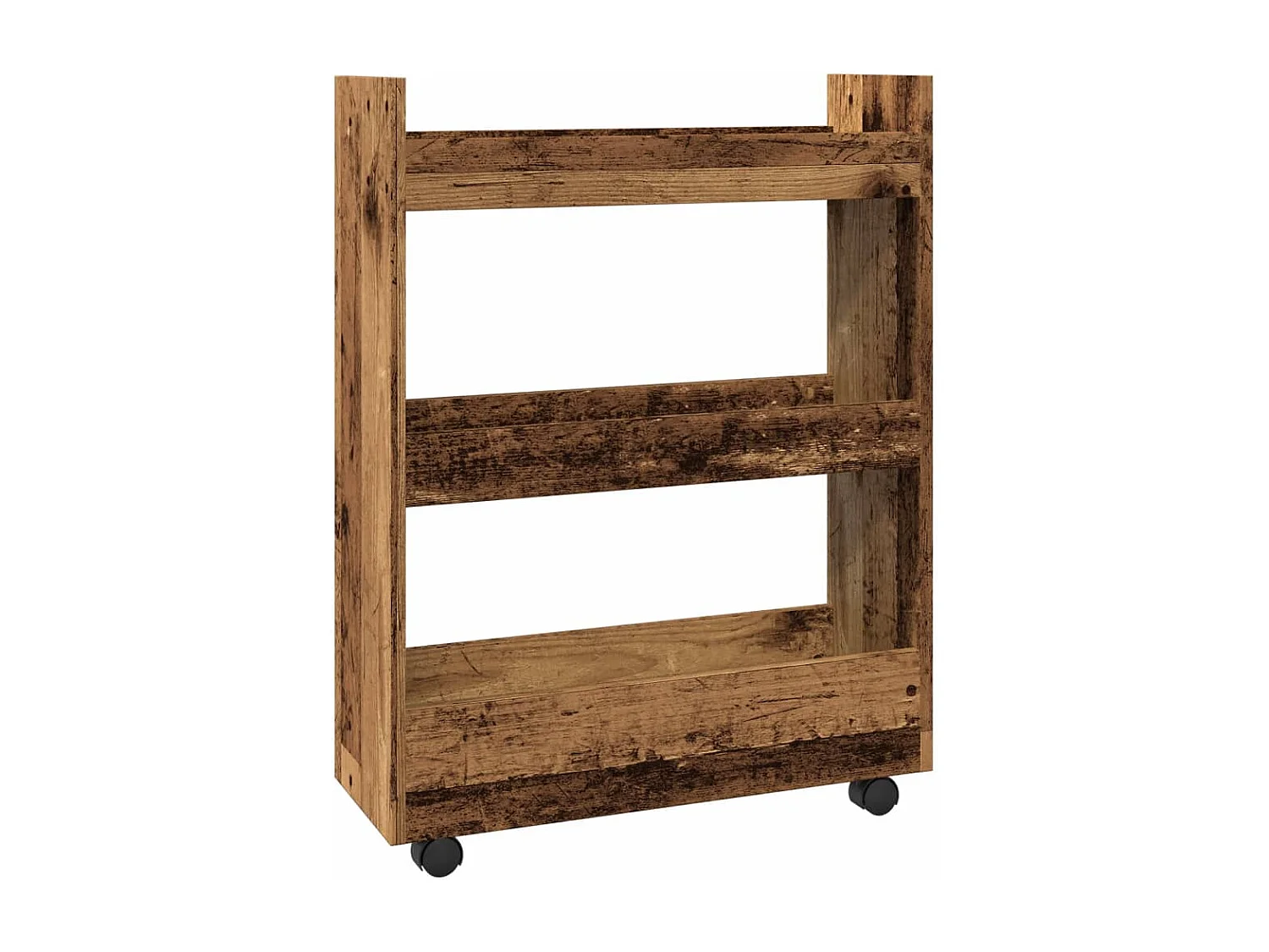 Chariot de rangement étroit 3 niveaux vieux bois