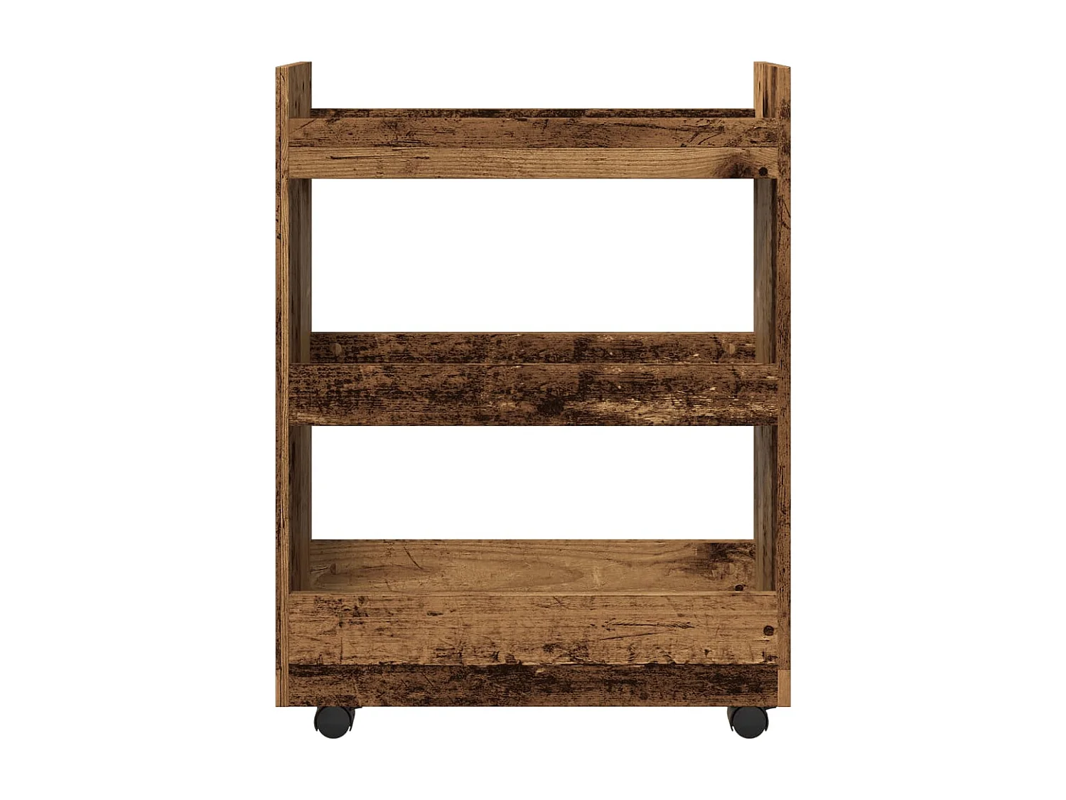 Chariot de rangement étroit 3 niveaux vieux bois
