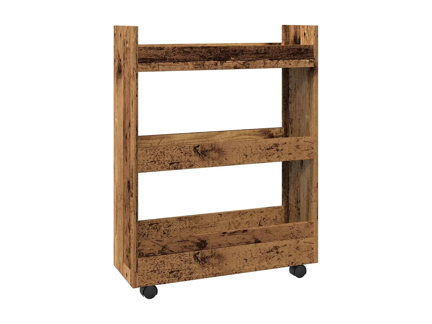 Chariot de rangement étroit 3 niveaux vieux bois