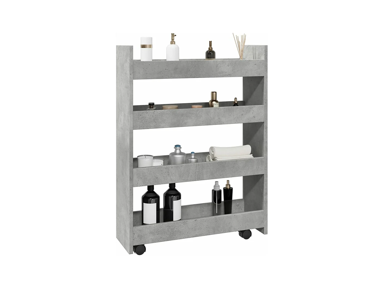 Trólei arrumação estreito 4 prat. deriv. madeira cinza cimento