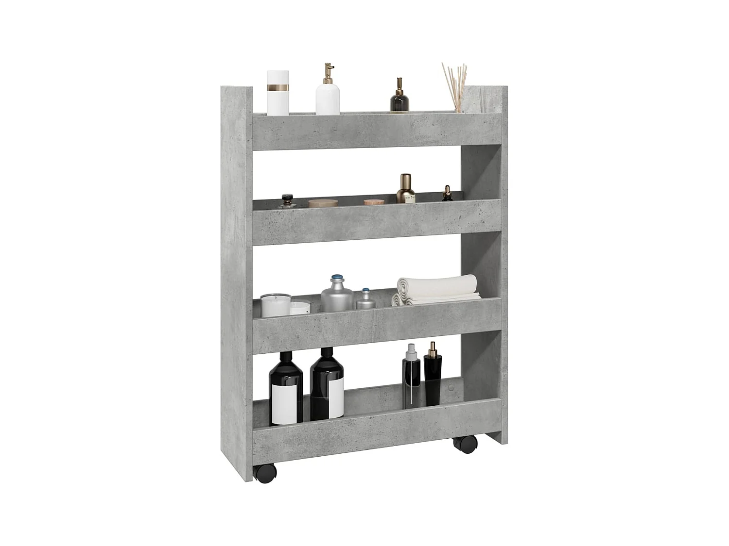 Chariot de rangement étroit 4 niveaux gris béton