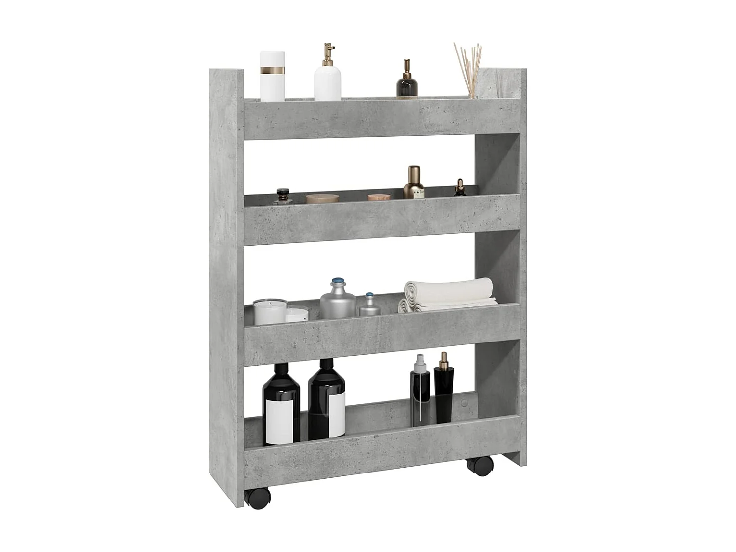 Chariot de rangement étroit 4 niveaux gris béton