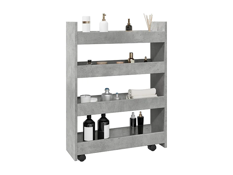 Chariot de rangement étroit 4 niveaux gris béton