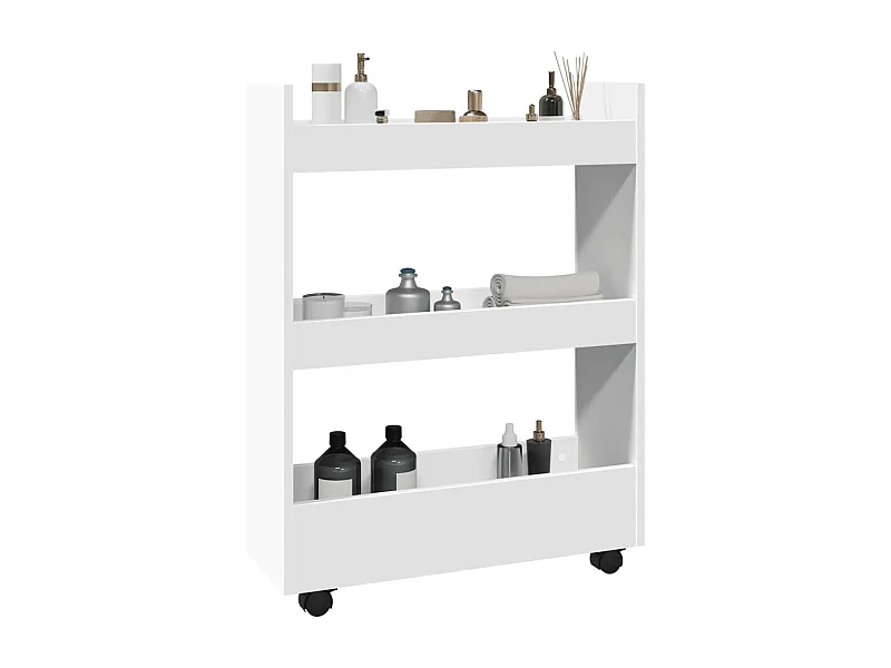 Chariot de rangement étroit 3 niveaux blanc bois d'ingénierie