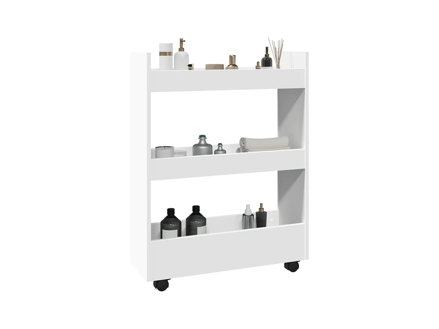 Chariot de rangement étroit 3 niveaux blanc bois d'ingénierie