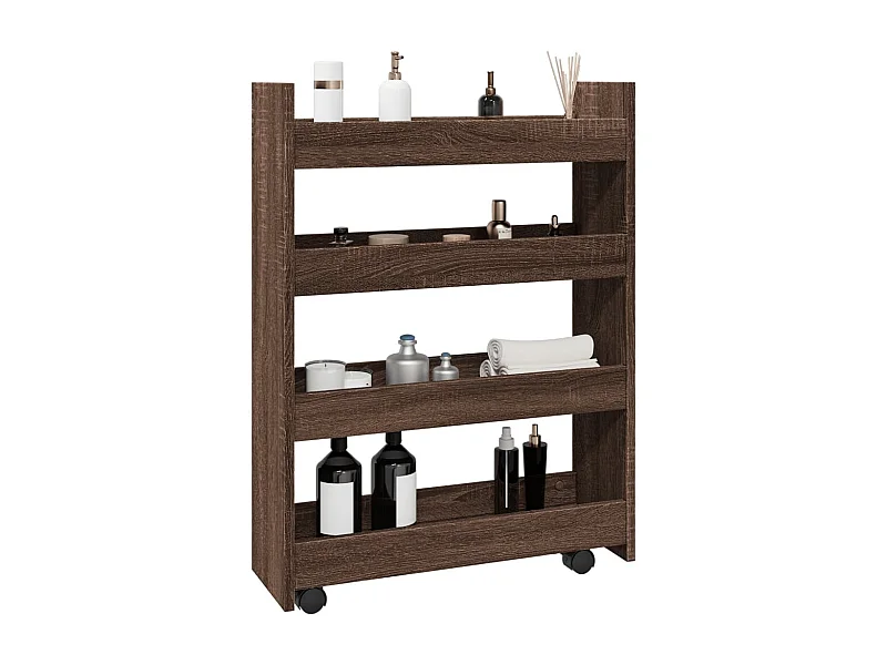 Chariot de rangement étroit 4 niveaux chêne marron