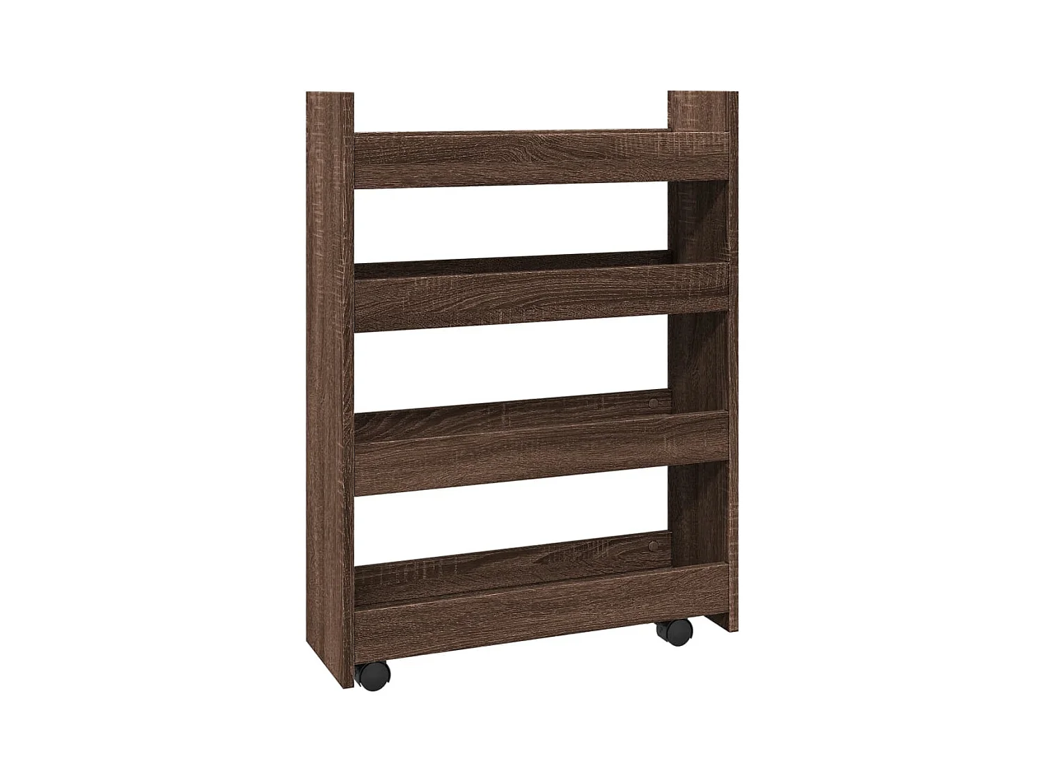 Carro de almacenaje estrecho 4 niveles madera marrón roble