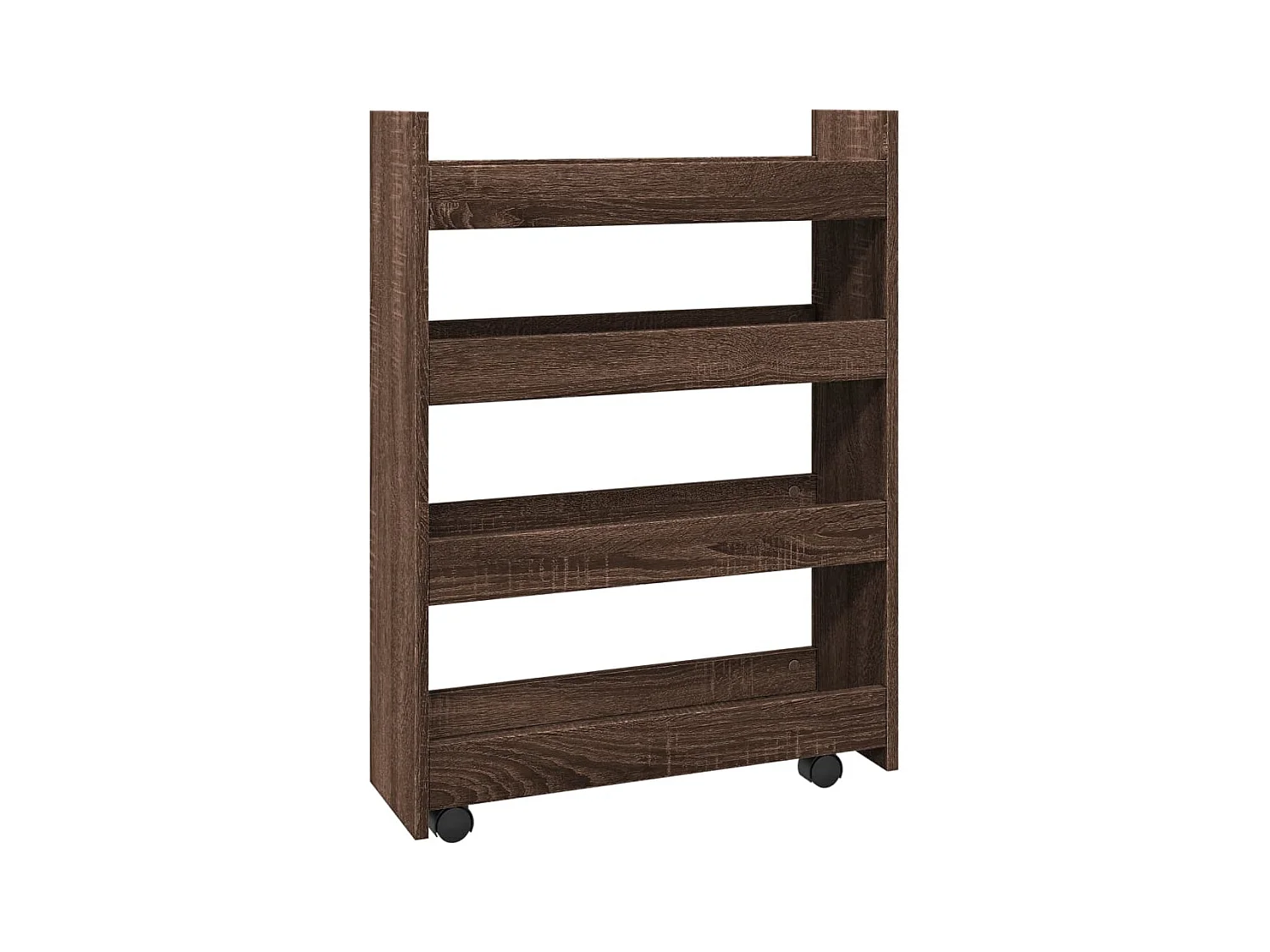 Carro de almacenaje estrecho 4 niveles madera marrón roble