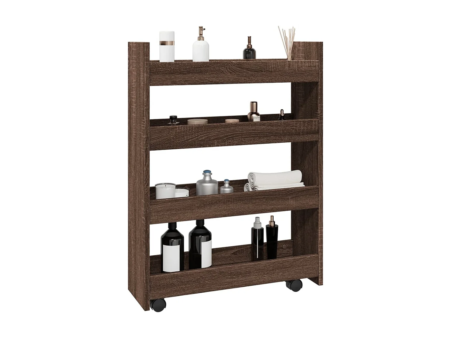 Trólei arrumação estreito 4 prateleiras derivados de madeira