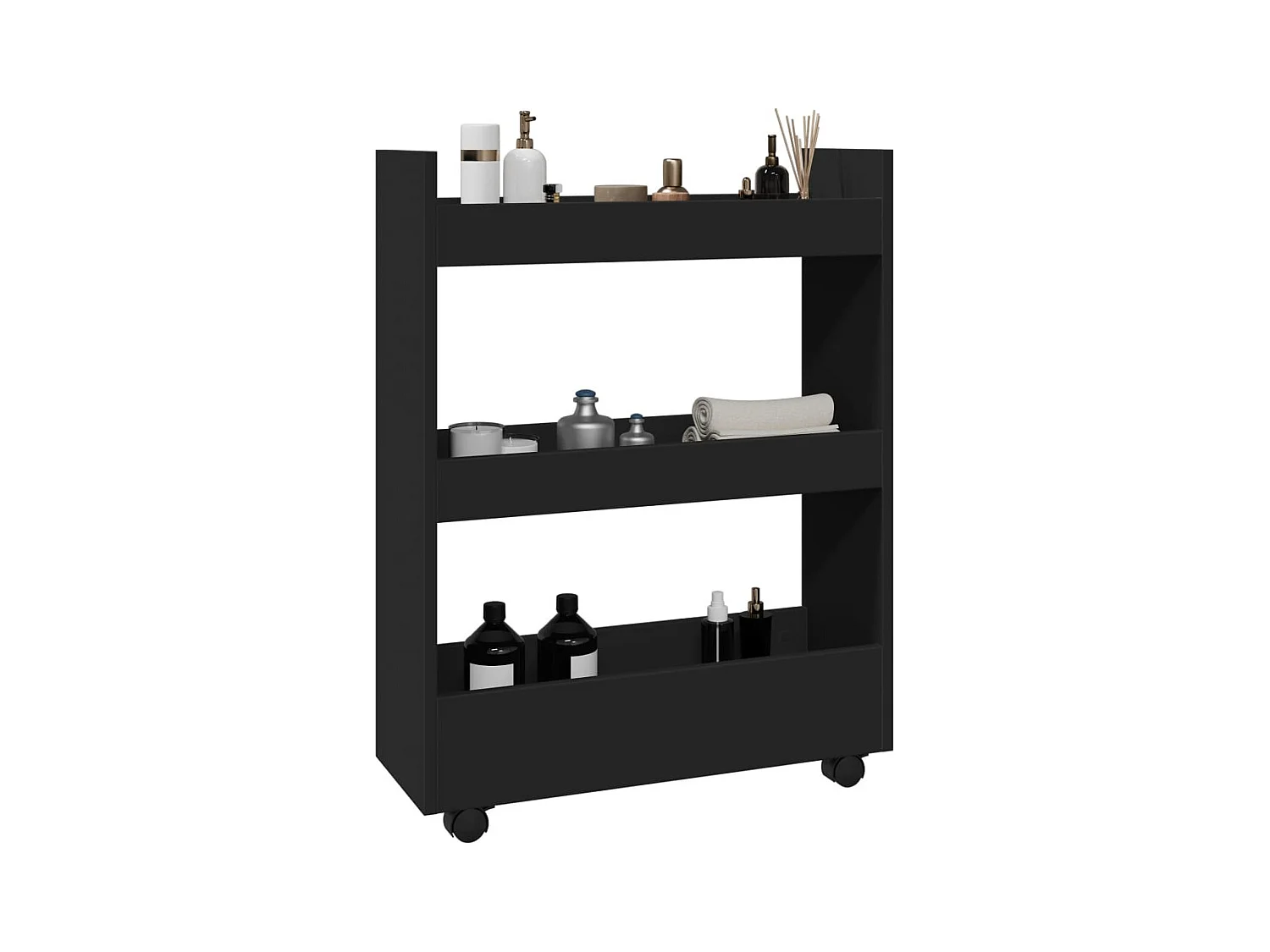 Carro de almacenaje estrecho 3 niveles madera ingeniería negro