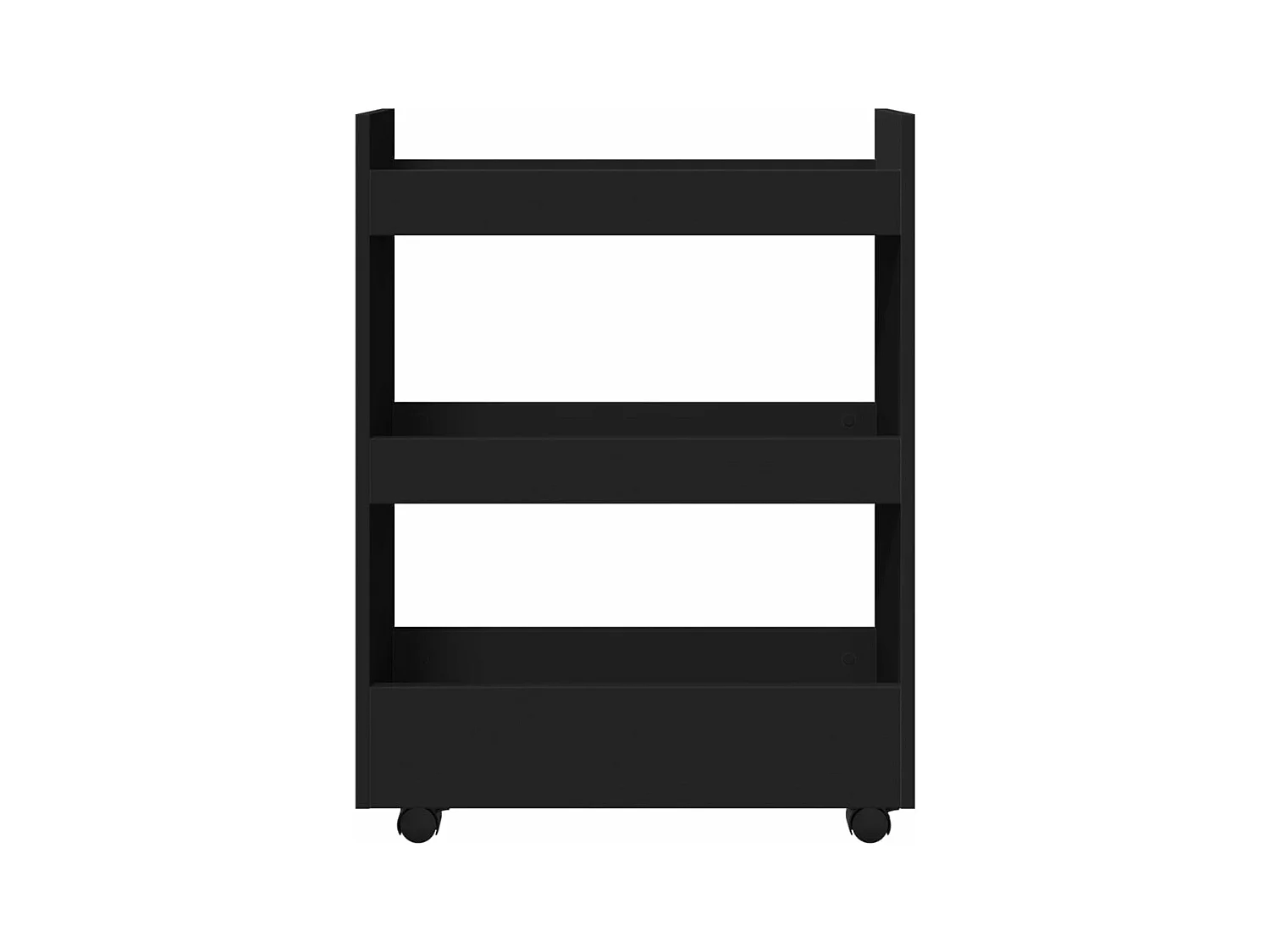 Carro de almacenaje estrecho 3 niveles madera ingeniería negro