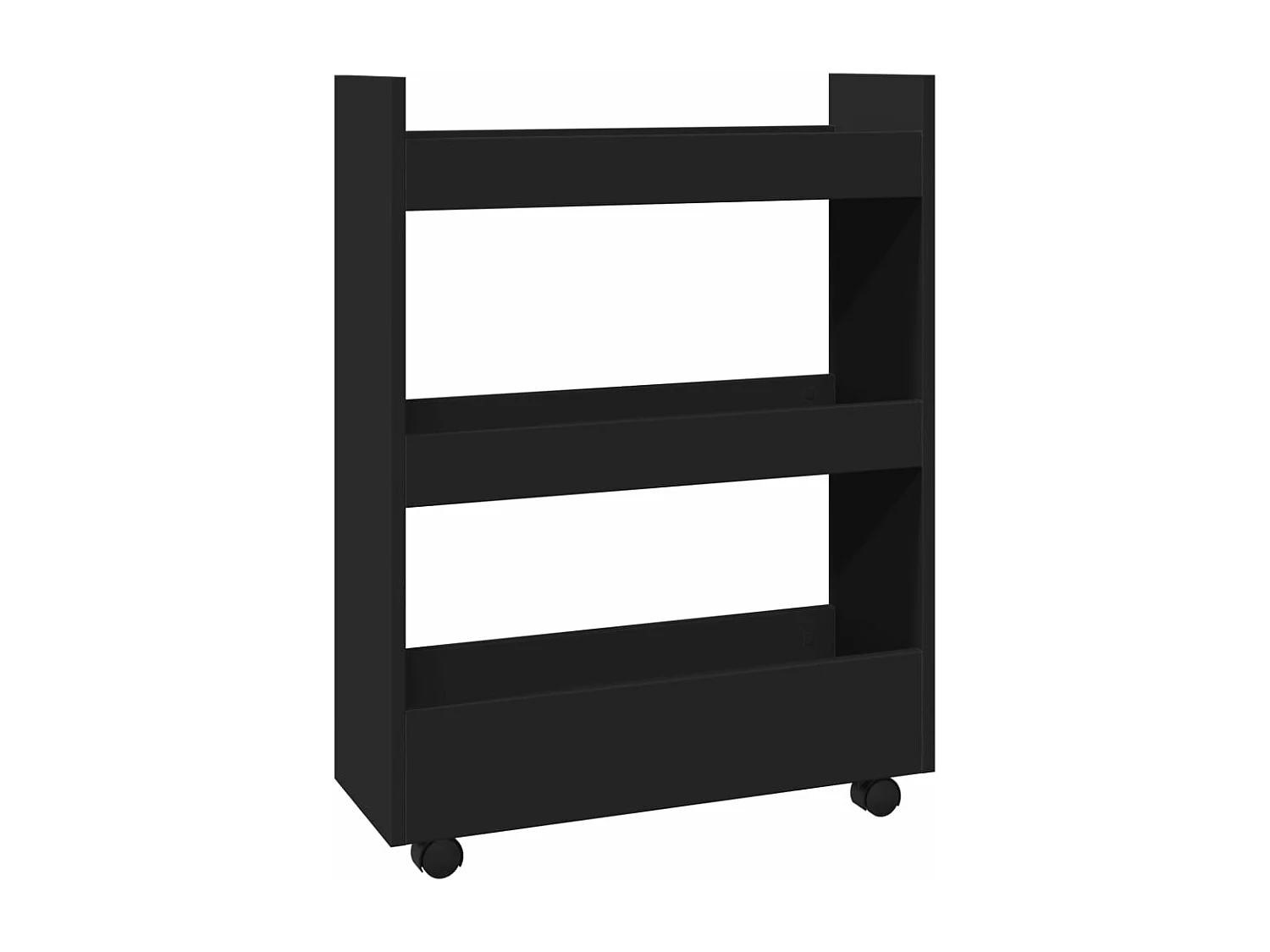 Chariot de rangement étroit 3 niveaux noir bois d'ingénierie