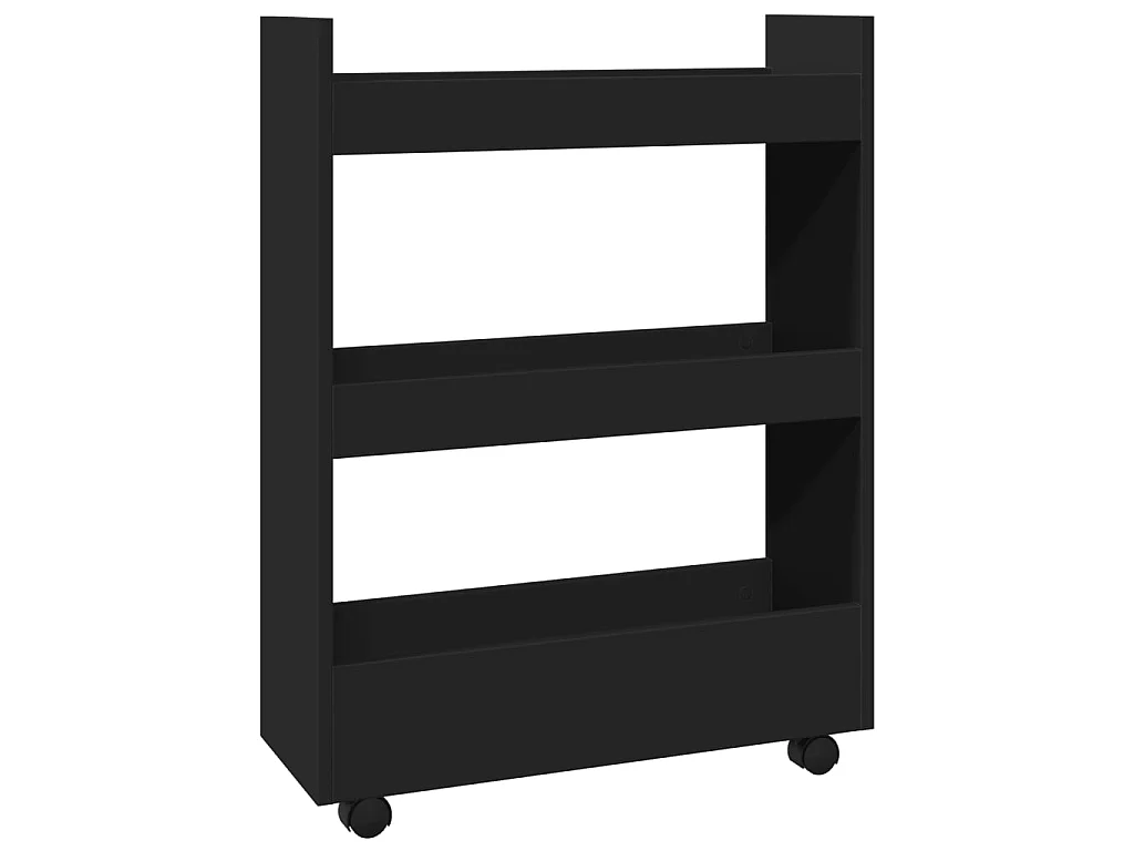 Aufbewahrungswagen Schmal 3 Etagen Schwarz Holzwerkstoff