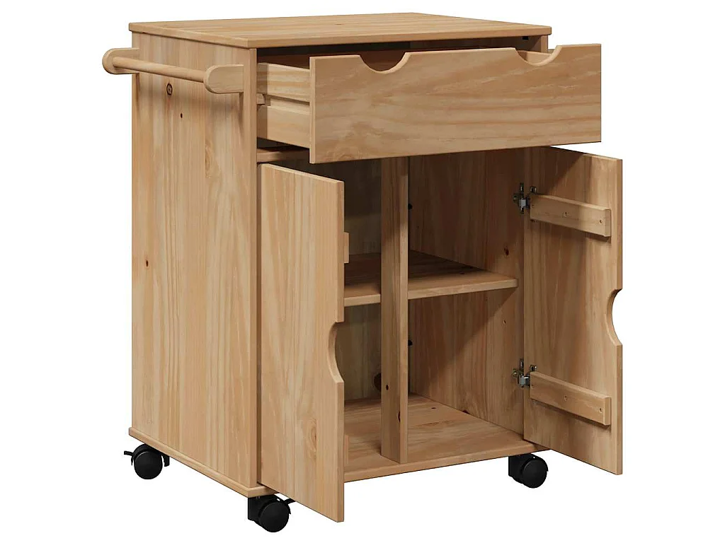 Carrello da Cucina OTTA 59x45x80 cm in Legno Massello di Pino