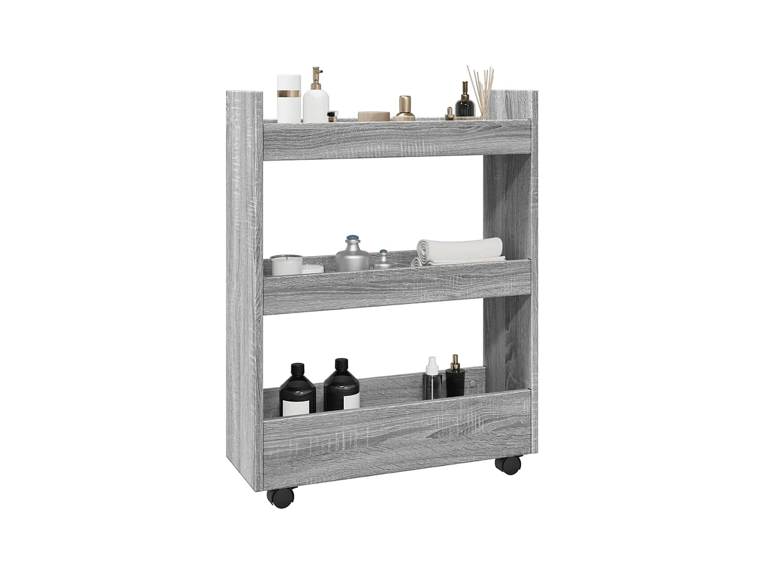 Opbergtrolley smal 3-laags bewerkt hout grijs sonoma eiken